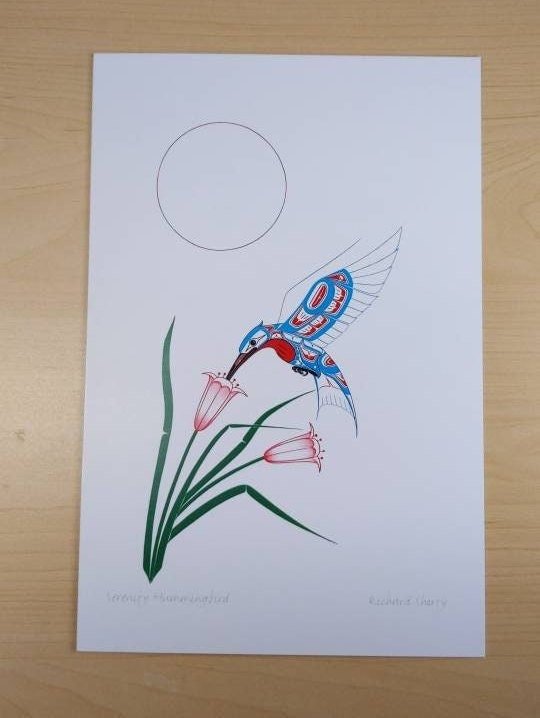 Serenity Hummingbird by Richard Shorty Northern Tutchone Yukon Artist 6"x9" Art Card