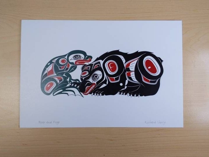 Bear and Frog by Richard Shorty Northern Tutchone Yukon Artist 6"x9" Art Card