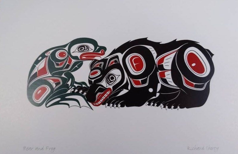 Bear and Frog by Richard Shorty Northern Tutchone Yukon Artist 6"x9" Art Card