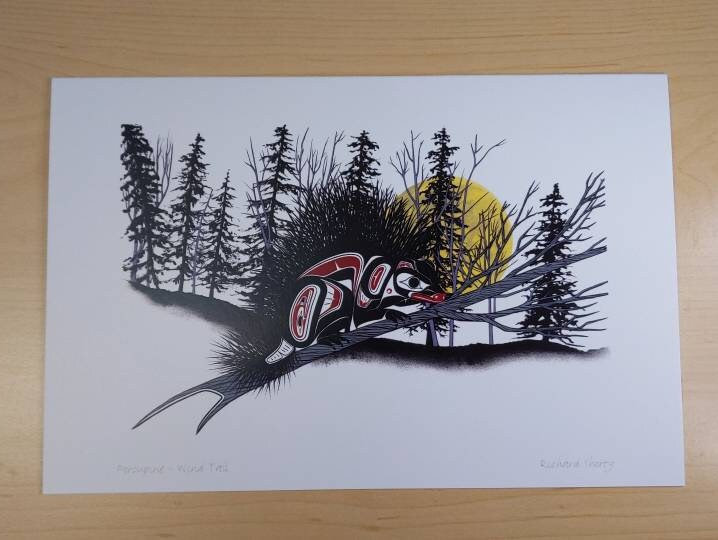 Porcupine – Wind Tail by Richard Shorty Northern Tutchone Yukon Artist 6"x9" Art Card