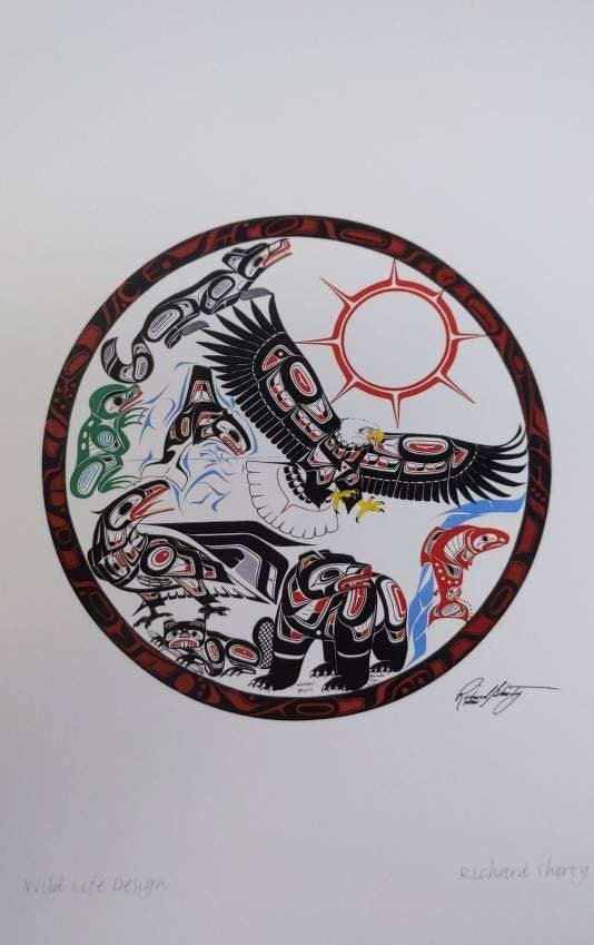 Wild Life Design by Richard Shorty Northern Tutchone Yukon Artist 6"x9" Art Card