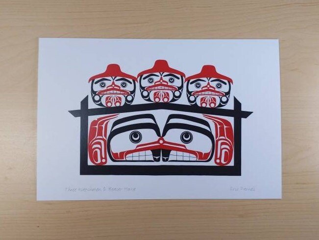 Three Watchmen and Beaver House by Eric Parnell Haida Artist 6"x9" Art Card