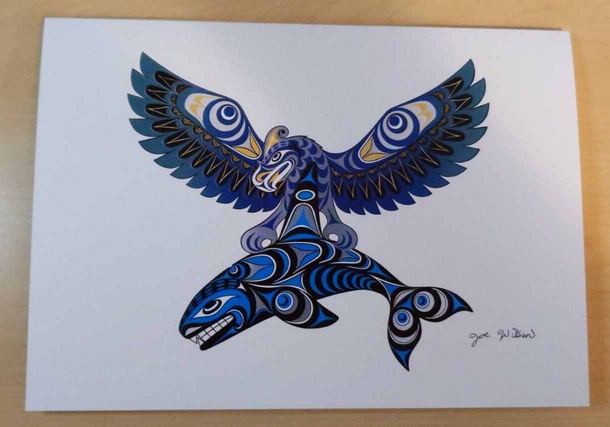 Thunderbird and Killer Whale by Joe Wilson Salish Artist 6"x9" Art Card