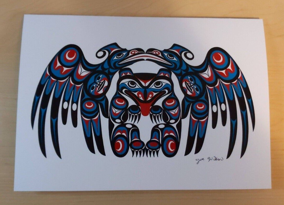 Bear and Two Ravens by Joe Wilson Salish Artist 6"x9" Art Card