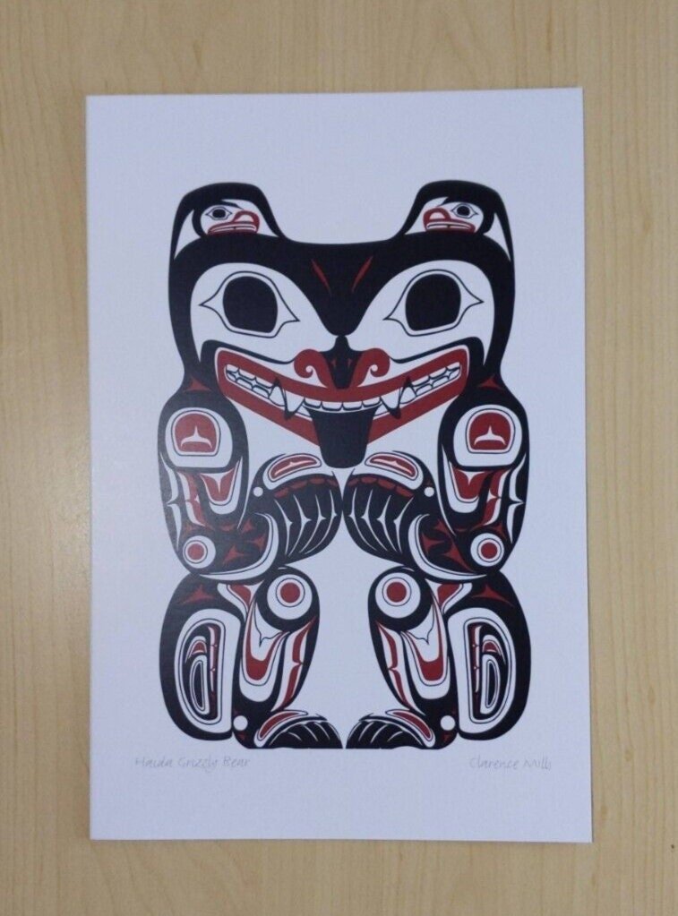 Haida Grizzly Bear by Clarence Mills Haida Artist 6"x9" art card