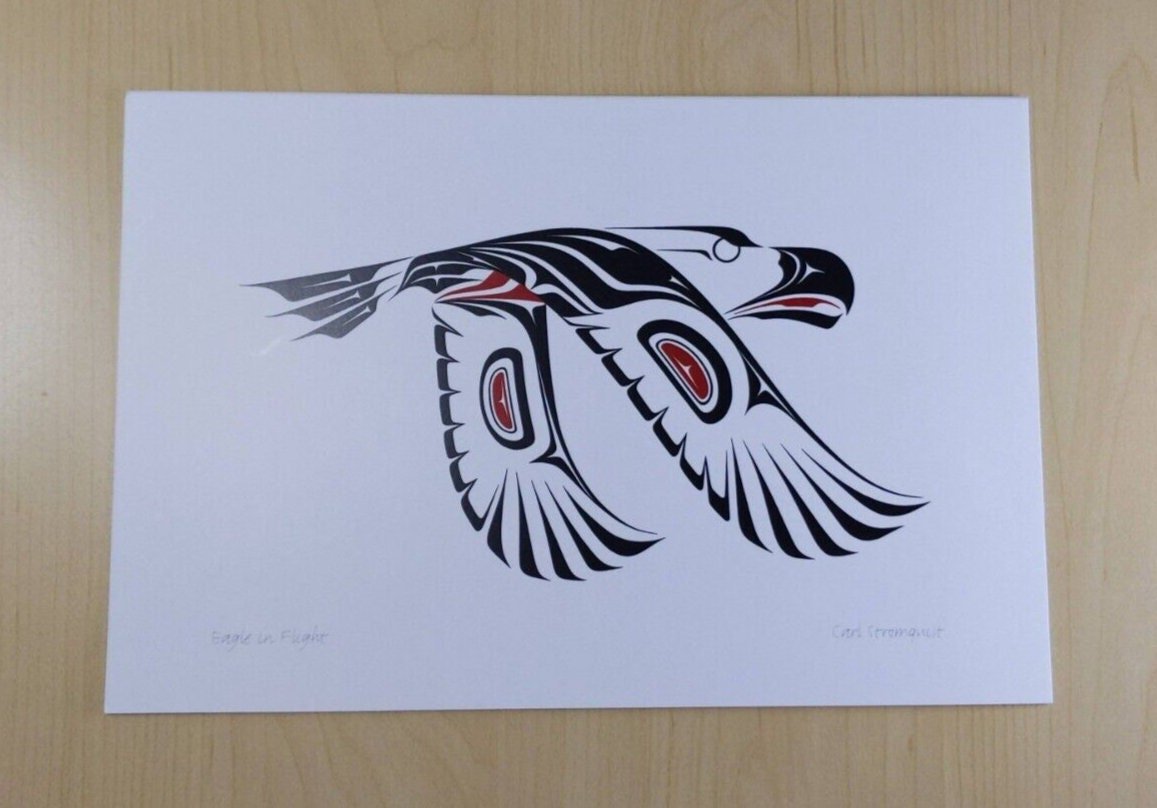 Eagle in Flight by Carl Stromquist Interior Salish Artist 6"x9" Art Card
