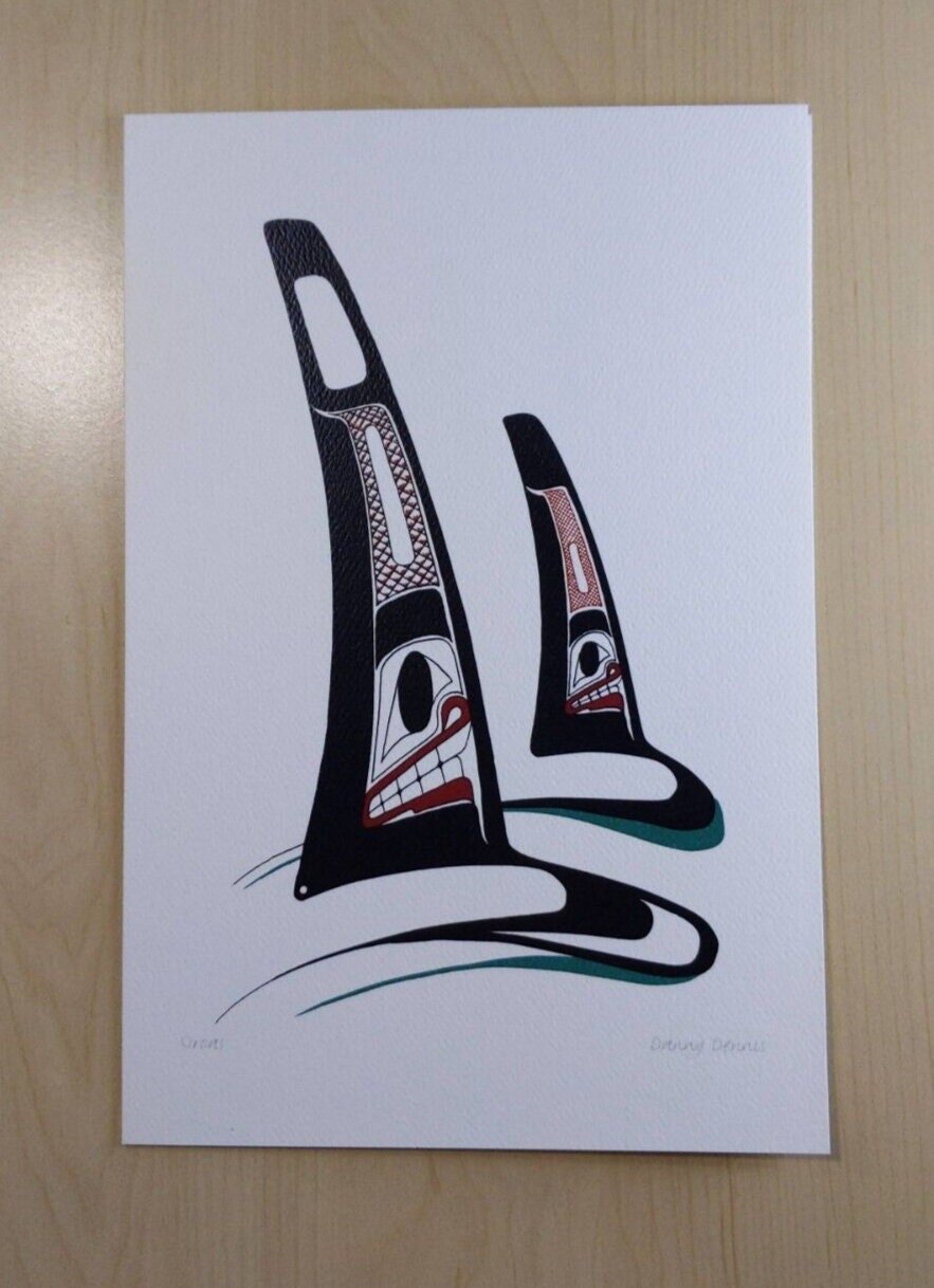 Orcas by Danny Dennis Tsimshian Artist 6"x9" Art Card