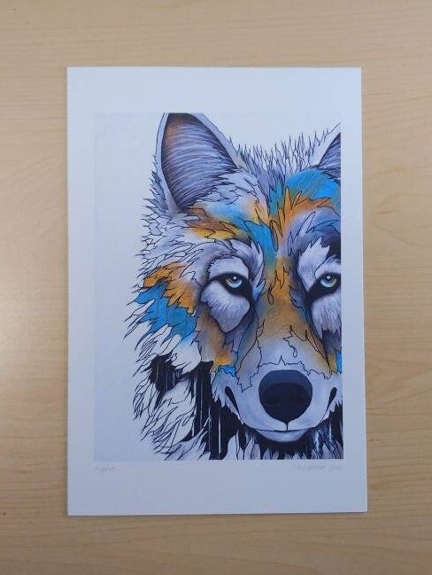 Alpha - Wolf by Micqaela Jones Te-Moak Tribe Artist 6"x9" Art Card