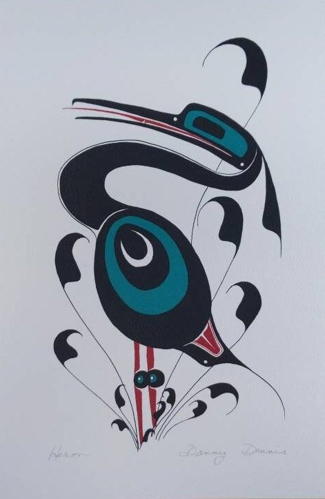 Heron by Danny Dennis Tsimshian Artist 6"x9" Art Card