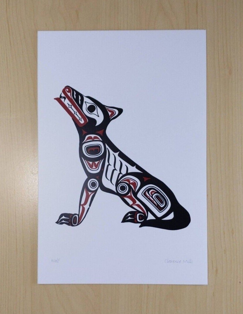 Wolf by Clarence Mills Northwest Coast Artist 6"x9" Art Card