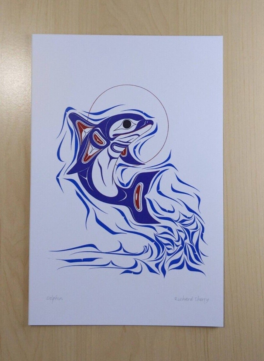 Dolphin by Richard Shorty Northern Tutchone Artist 6"x9" Art Card