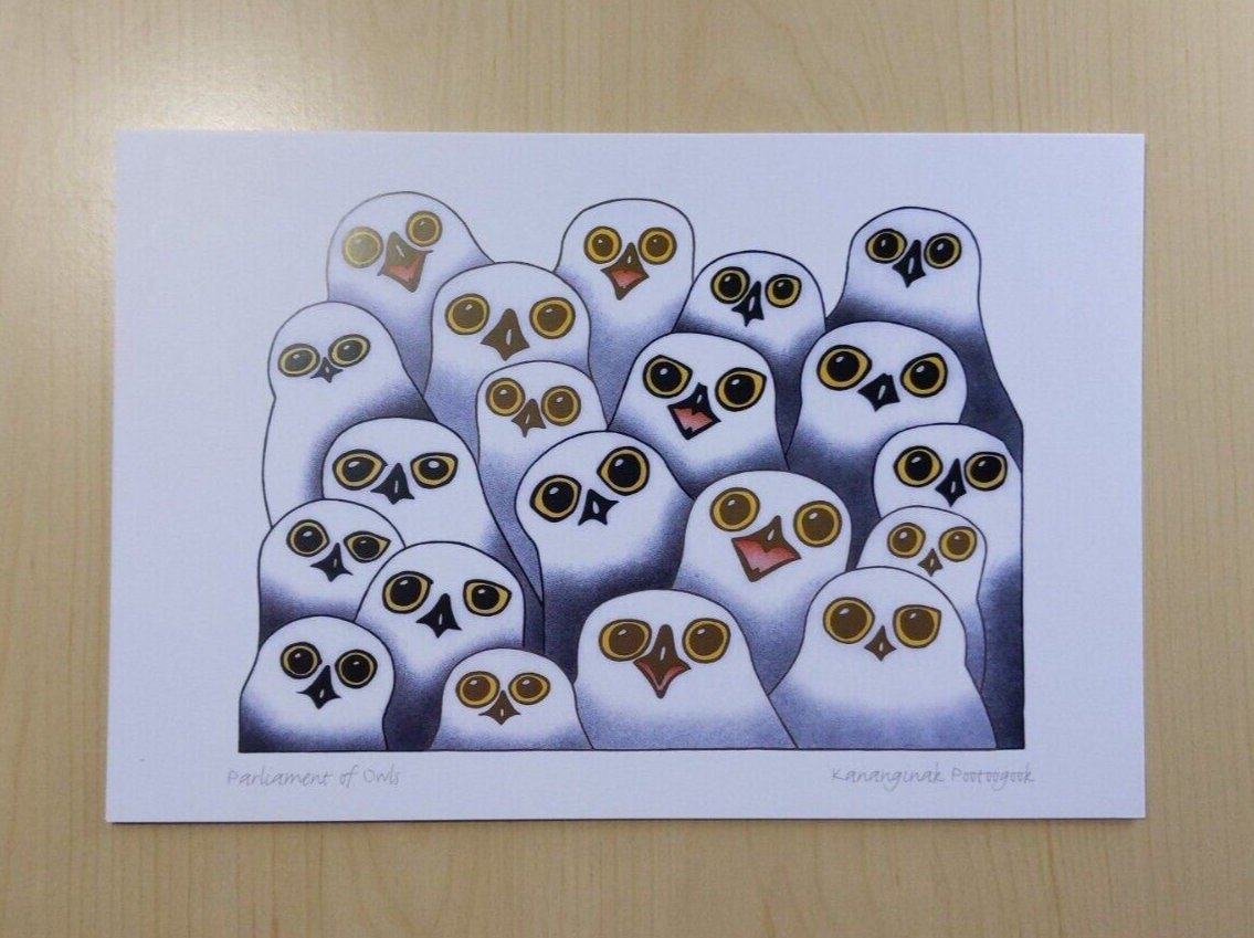 Parliament of Owls by Kananginak Pootoogook Inuit Artist 6"x9" Art Card