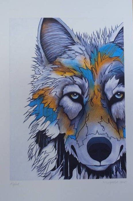 Alpha - Wolf by Micqaela Jones Te-Moak Tribe Artist 6"x9" Art Card