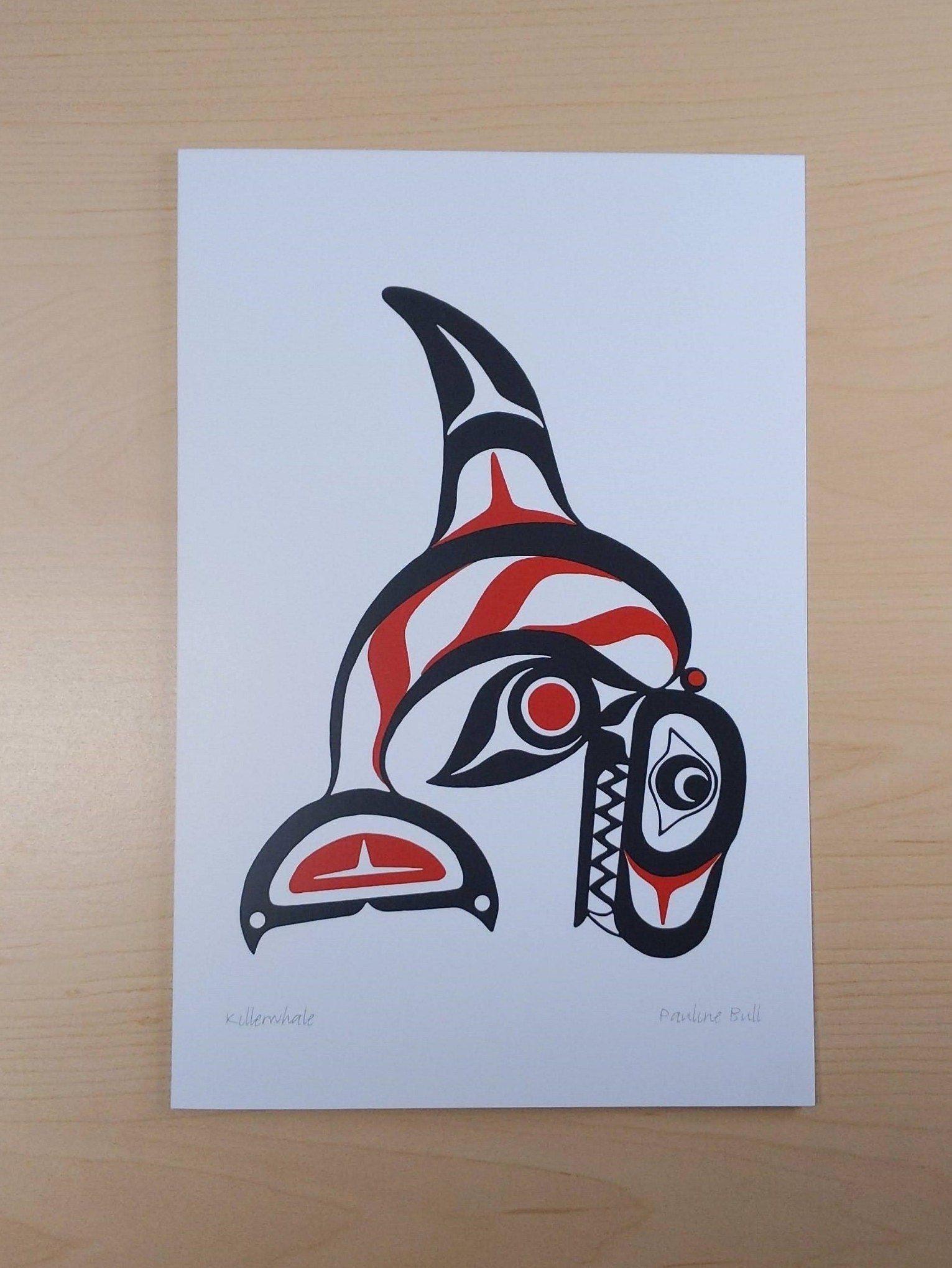 Killer Whale by Pauline Bull Salish Artist 6"x9" Art Card