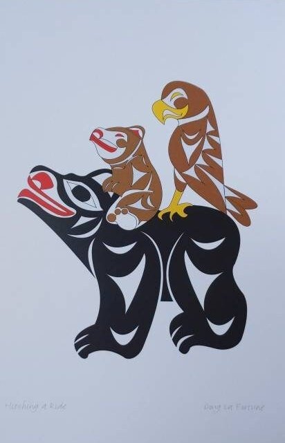 Hitching A Ride by Doug LA Fortune Coast Salish Artist 6"x9" Art Card