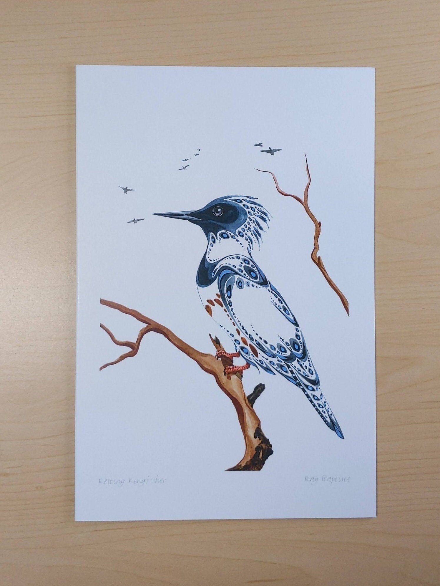 Resting Kingfisher by Ray Baptiste Ojibway Artist 6"x9" Art Card