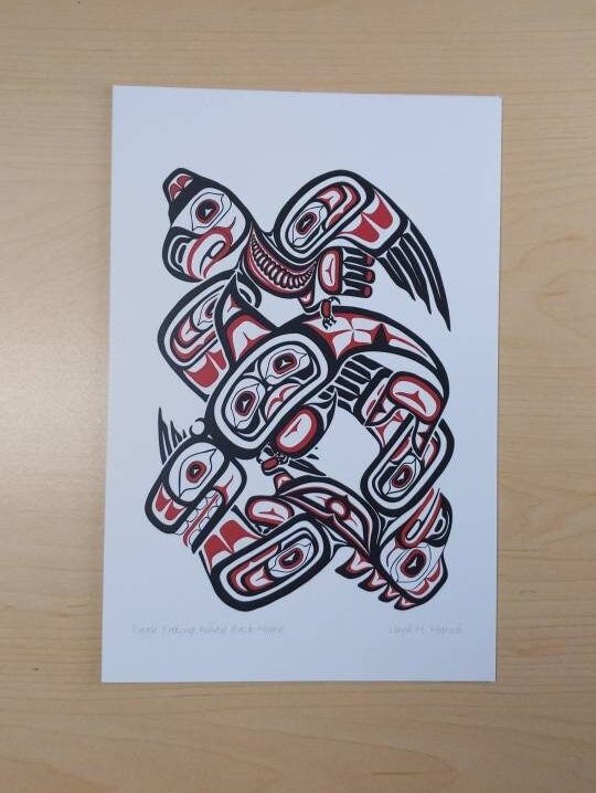 Eagle Taking Whale Back Home by Lloyd Harsch Haida Artist 6"x9" Art Card