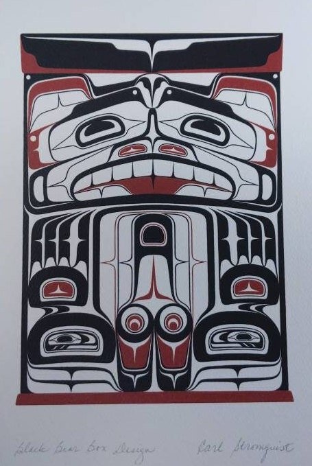 Black Bear Box Design by Carl Stromquist Salish Artist 6"x9" Art Card