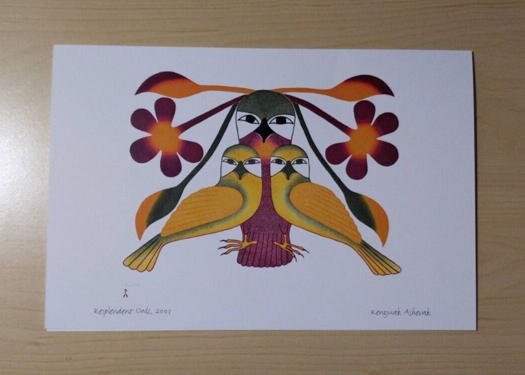 Resplendent Owls by Kenojuak Ashevak Inuit Artist 6"x9" Art Card