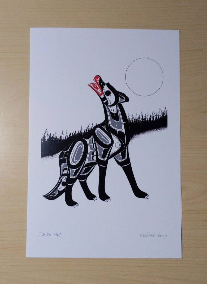 Timber Wolf by Richard Shorty Northern Tutchone Artist 6"x9" Art Card