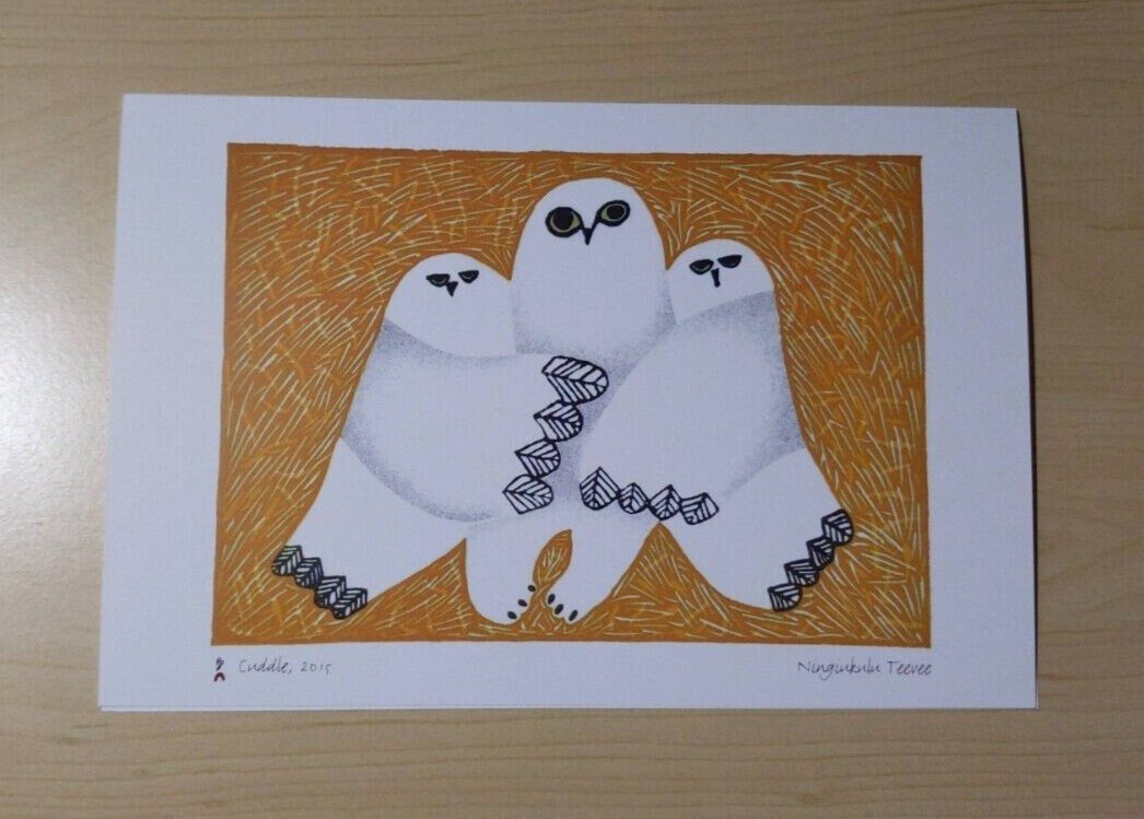 Cuddle by Ningiukulu Teevee Inuit Artist 6"x9" Art Card
