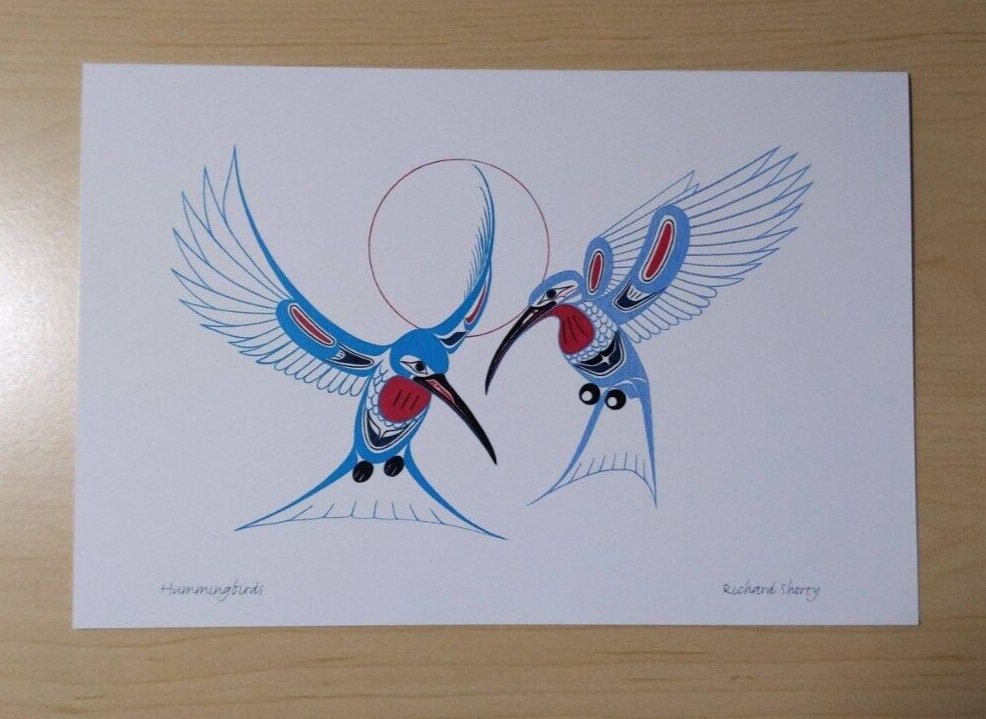 Hummingbirds by Richard Shorty Northern Tutchone Artist 6"x9" Art Card