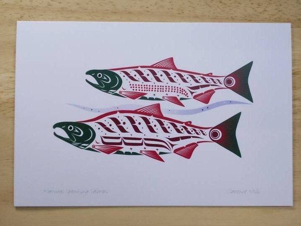 Natural Spawning Sockeye by Clarence Mills Haida Artist 6"x9" art card
