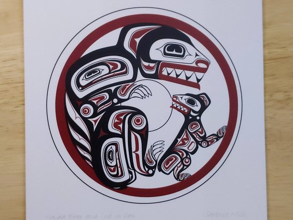 Haida Bear and Cub in Den by Clarence Mills Haida Artist 6"x9" art card