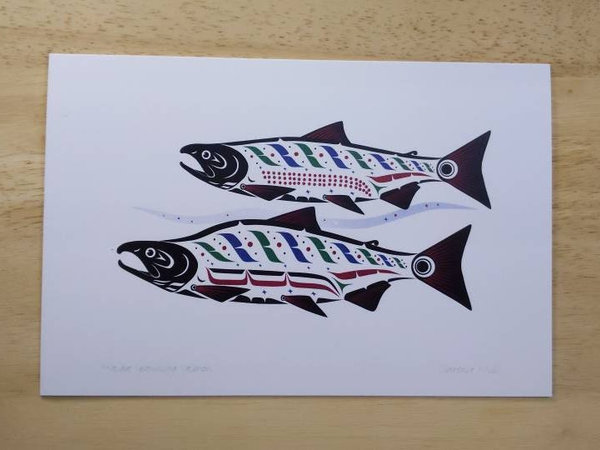 Haida Spawning Sockeye Salmon by Clarence Mills Haida Artist 6"x9" art card