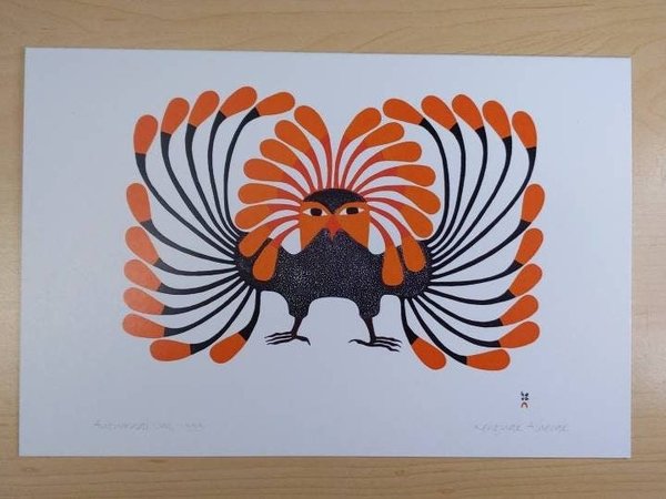 Autumnal Owl, 1999 by Kenojuak Ashevak Inuit Artist 6"x9" Art Card