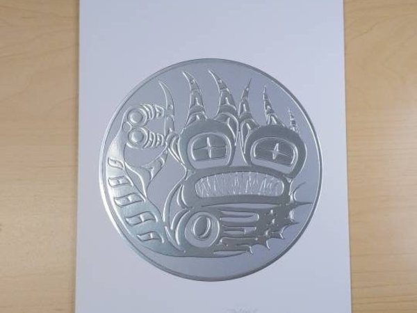 Haida Bullhead Drum by Bill Reid Haida Artist 6"x9" Silver Embossed Art Card