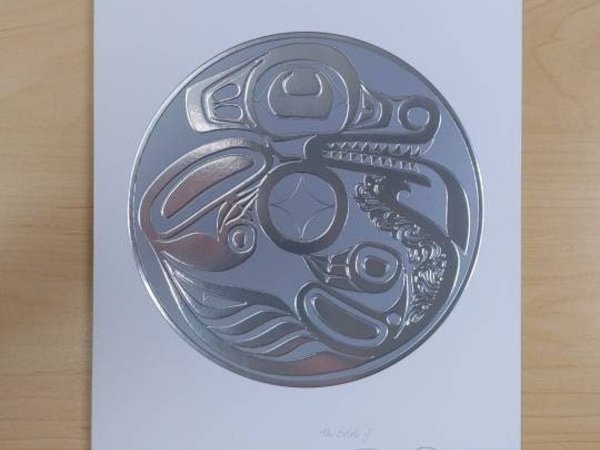 Haida Wolf Drum by Bill Reid Haida Artist 6"x9" Silver Embossed Art Card