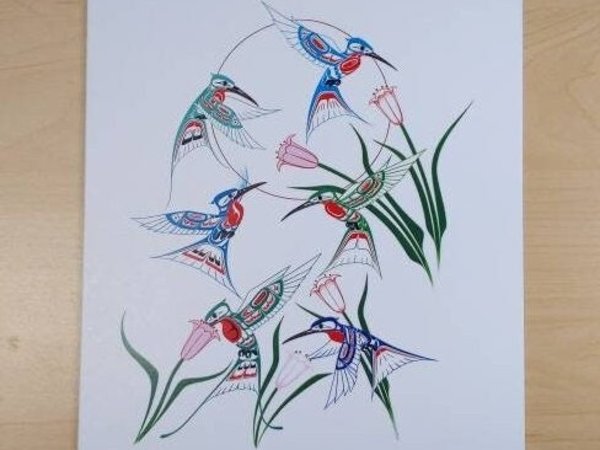 Hummingbirds The Gathering by Richard Shorty Northern Tutchone Yukon Artist 6"x9" Art Card