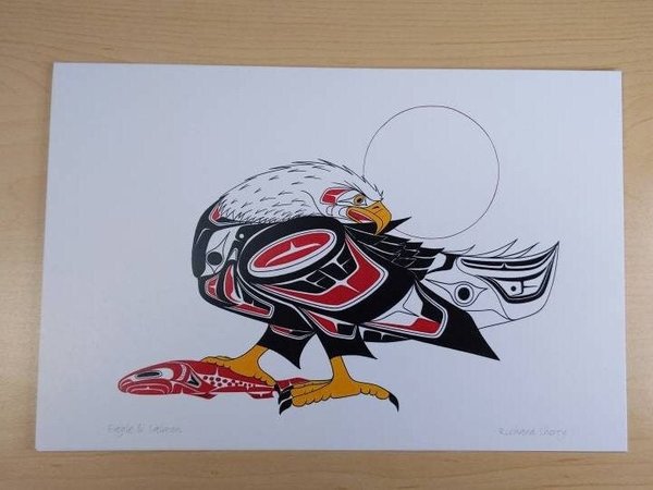 Eagle and Salmon by Richard Shorty Northern Tutchone Yukon Artist 6"x9" Art Card No. 7660