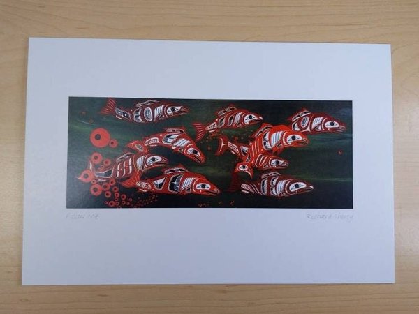 Follow Me Spawning Salmon by Richard Shorty Northern Tutchone Yukon Artist 6"x9" Art Card