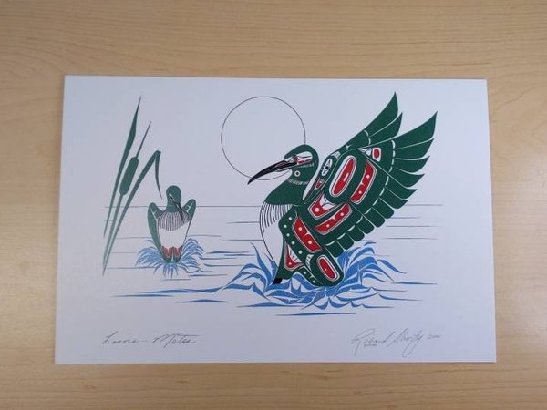 Loons - Mates by Richard Shorty Northern Tutchone Yukon Artist 6"x9" Art Card