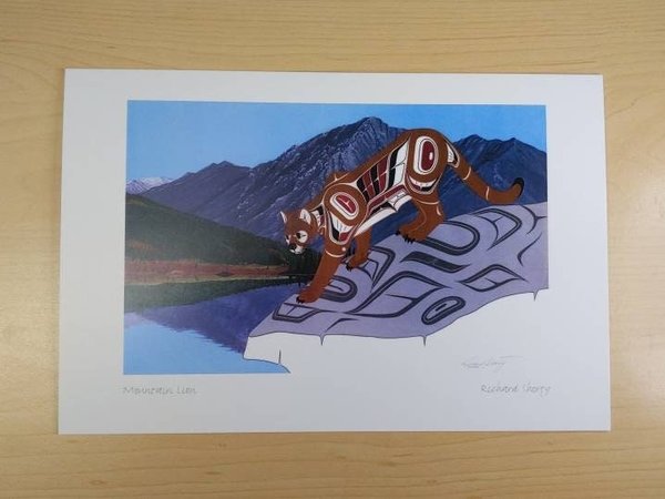 Mountain Lion Cougar by Richard Shorty Northern Tutchone Yukon Artist 6"x9" Art Card