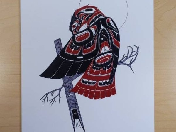 Red Tailed Hawk by Richard Shorty Northern Tutchone Yukon Artist 6"x9" Art Card