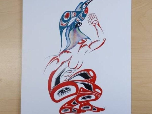 Transformation to Hummingbird by Richard Shorty Northern Tutchone Yukon Artist 6"x9" Art Card