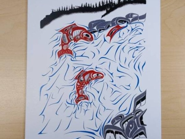 Up the Creek Salmon by Richard Shorty Northern Tutchone Yukon Artist 6"x9" Art Card