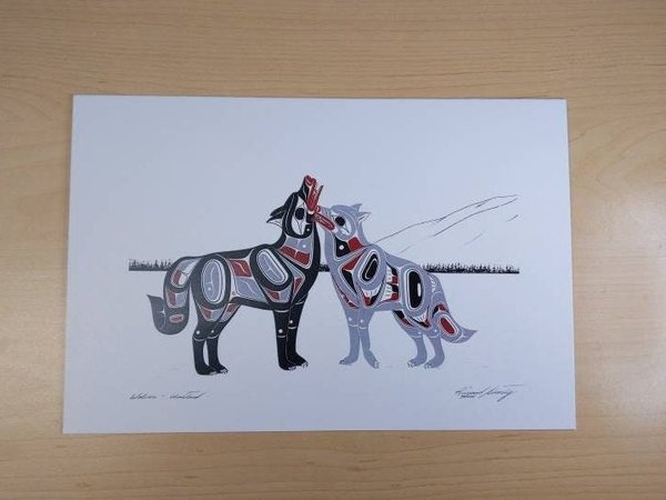 Wolves United by Richard Shorty Northern Tutchone Yukon Artist 6"x9" Art Card