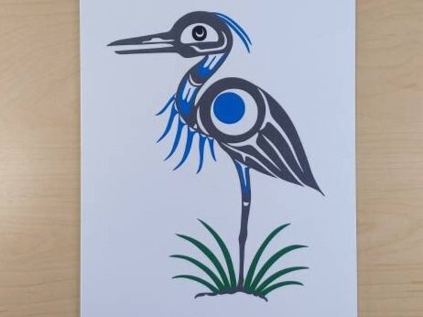 Crane by Pauline Bull Salish Artist 6"x9" Art Card