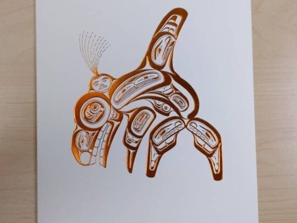 Haida Killer Whale by Bill Reid Haida Artist 6"x9" Copper Embossed Art Card