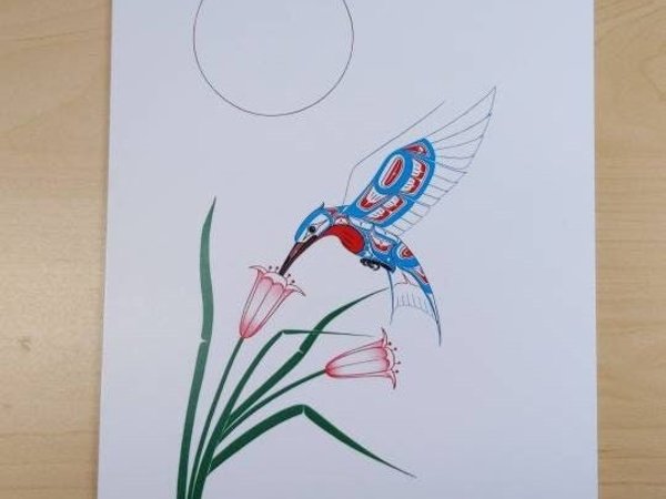 Serenity Hummingbird by Richard Shorty Northern Tutchone Yukon Artist 6"x9" Art Card
