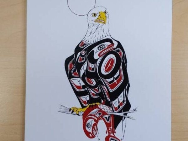 Catch of the Day - Eagle and Salmon by Richard Shorty Northern Tutchone Yukon Artist 6"x9" Art Card