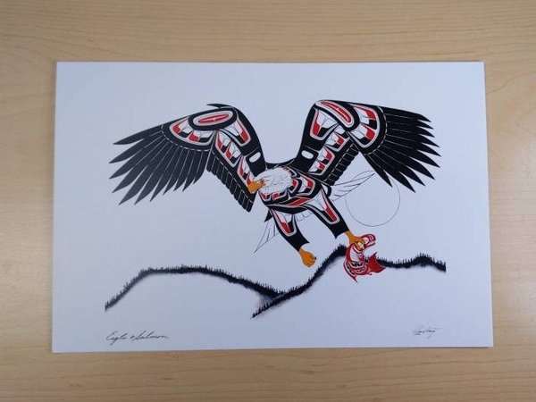 Eagle and Salmon by Richard Shorty Northern Tutchone Yukon Artist 6"x9" Art Card