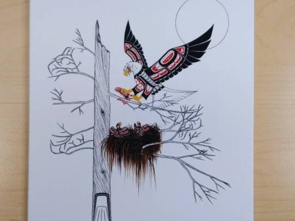 Eaglets by Richard Shorty Northern Tutchone Yukon Artist 6"x9" Art Card
