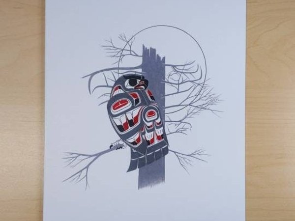 Owl Tree by Richard Shorty Northern Tutchone Yukon Artist 6"x9" Art Card