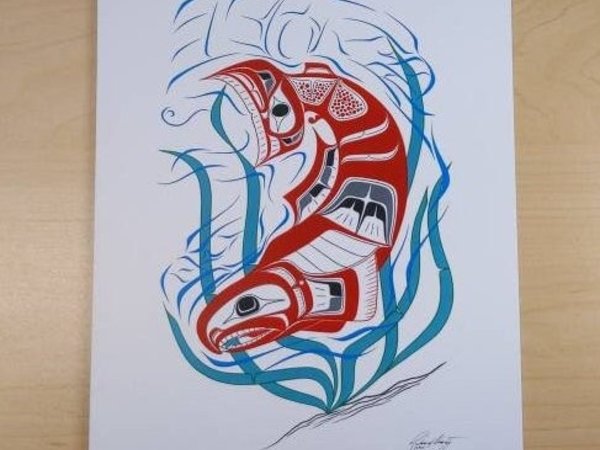 Salmon Eagle by Richard Shorty Northern Tutchone Yukon Artist 6"x9" Art Card
