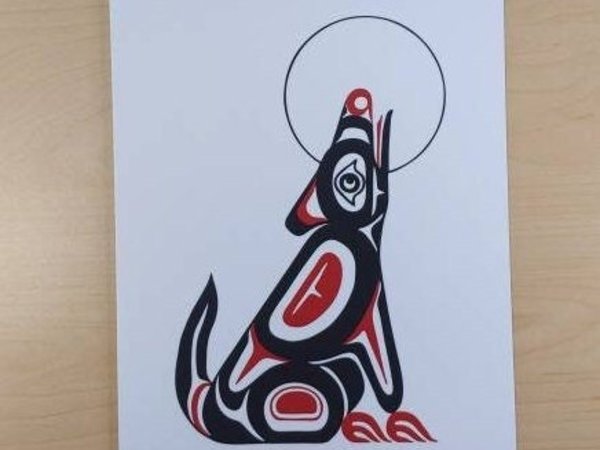 Wolf Howling at Moon by Pauline Bull Salish Artist 6"x9" Art Card